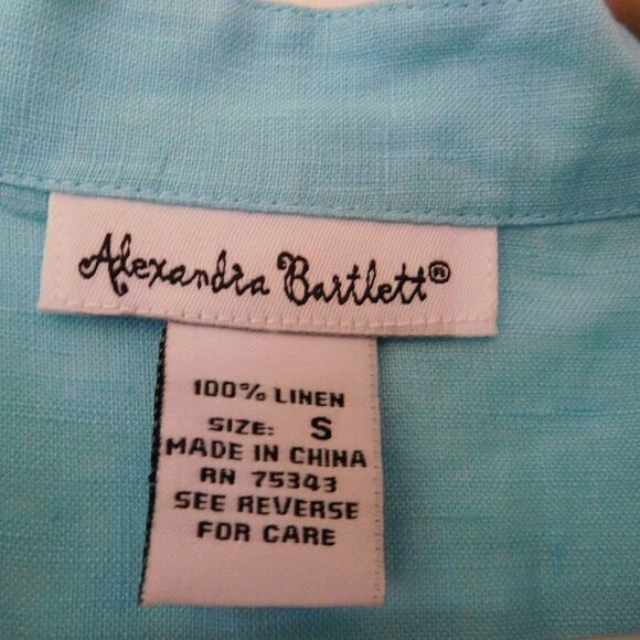 Alexandra bartlett womens Linen top Aqua Popover Tunic Size Small 3/4 Sleeves - Picture 3 of 4